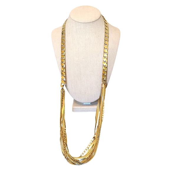 Unbranded Jewelry - Chunky Long One Strand Into Seven Strands High Shine Gold Tone Chain Necklace